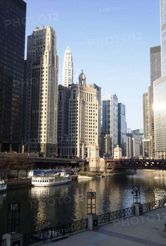 Waterfront cityscape at sunlight