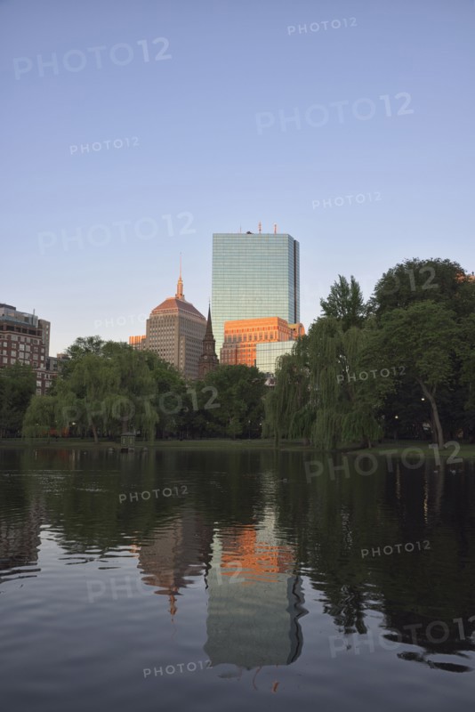 Copley Square reflecting in Boston public Garden pond