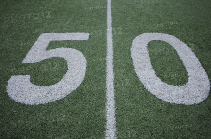 Football field marking of 50 yard line