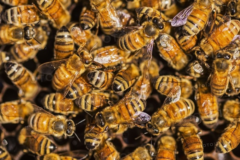 Close-up of bees on honeycomb