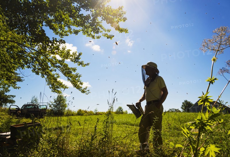 Hope, Beekeeper standing with smoker