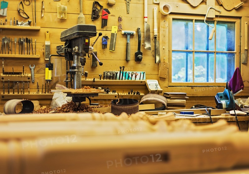 Carpentry workbench with tools