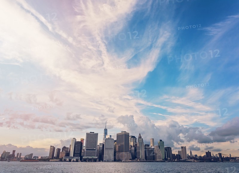 Financial district of lower Manhattan and Hudson River