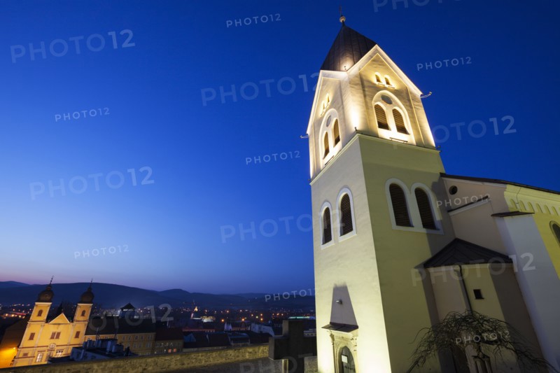Illuminated church at dusk