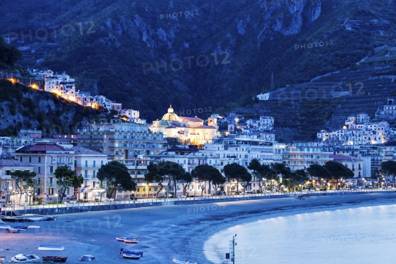 Town and beach at dusk
