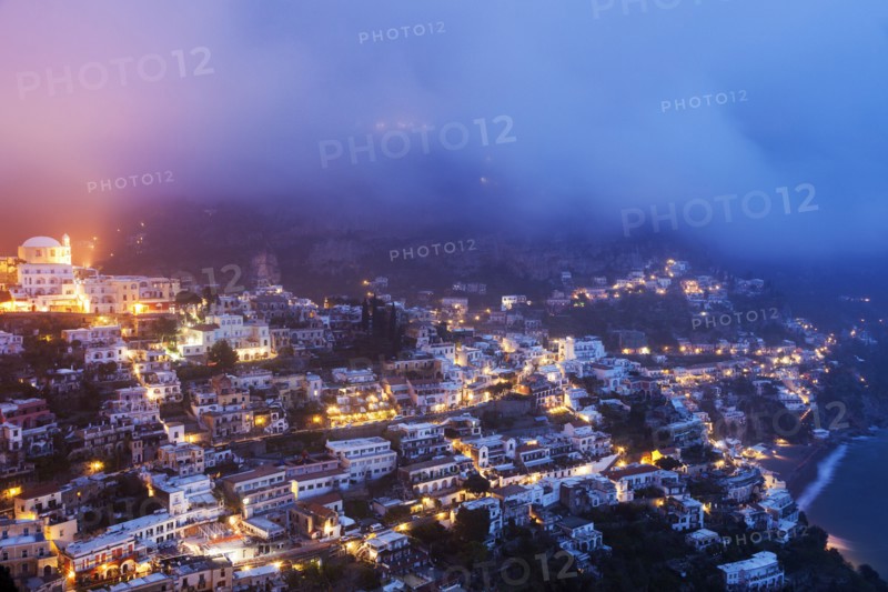 Aerial view of town at sunrise