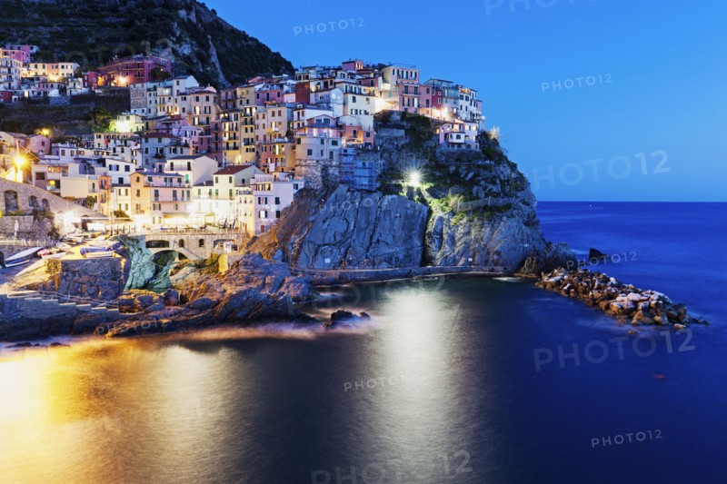 Coastal town at night