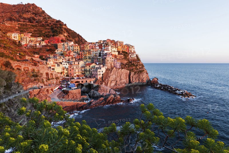 Coastal town at sunset