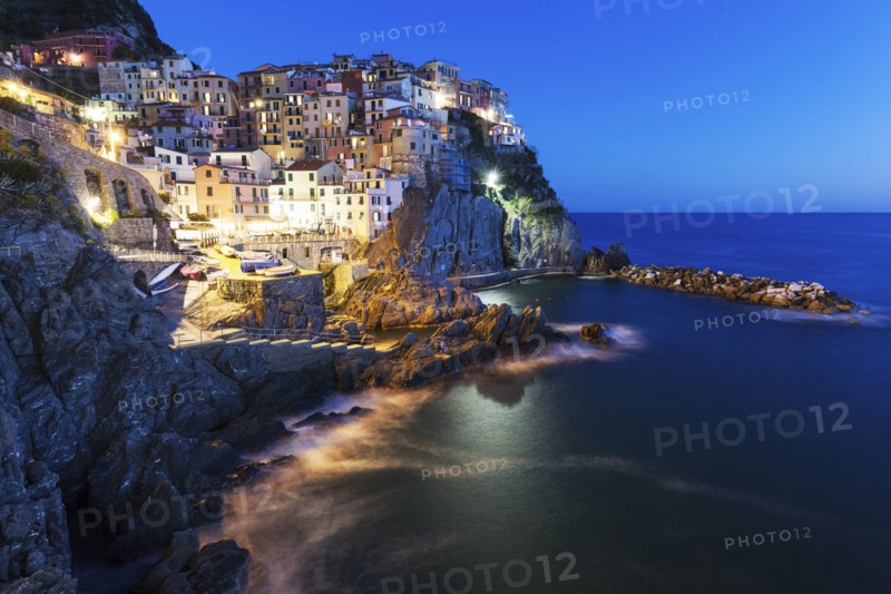 Coastal town at night
