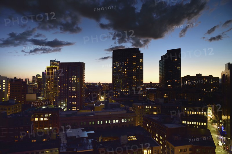 Dusk lights over cityscape