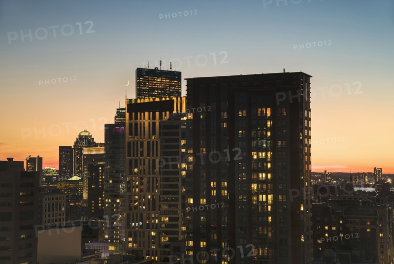 Dusk lights over cityscape