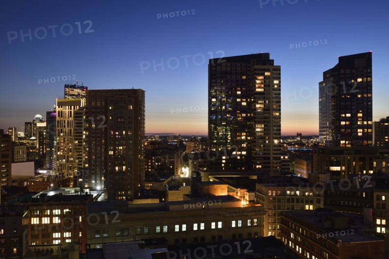 Dusk lights over cityscape