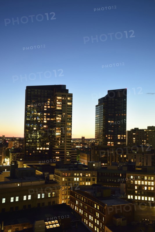 Dusk lights over cityscape