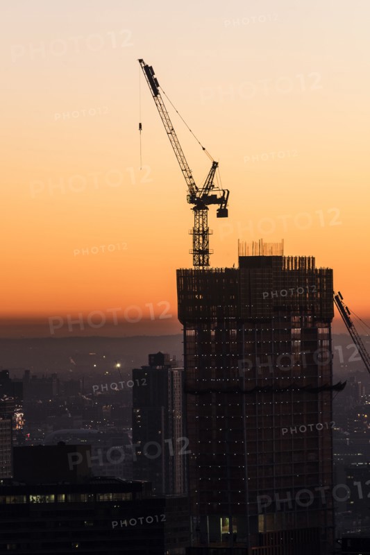 Silhouette of skyscraper under construction. New York City, New York, USA.