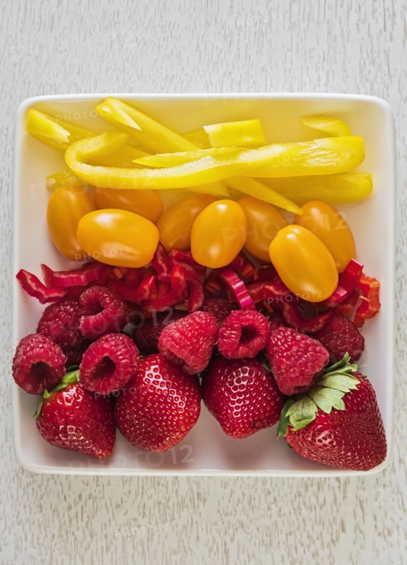 Fruit and vegetables on plate