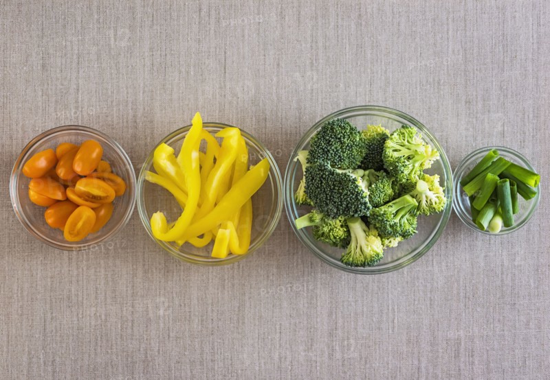 Vegetables in bowls