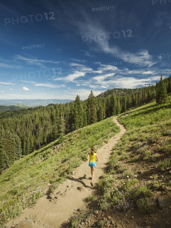 Woman running in mountains