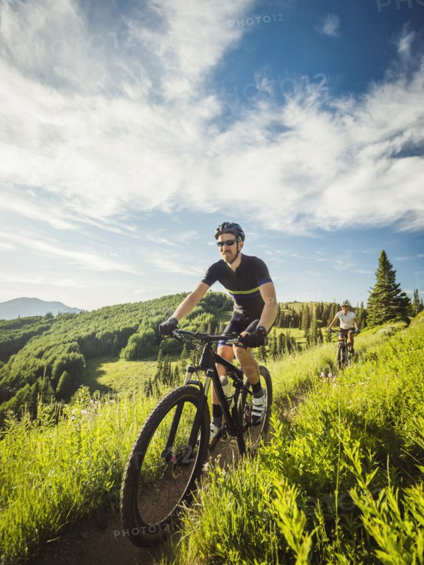 Mature couple during bike trip