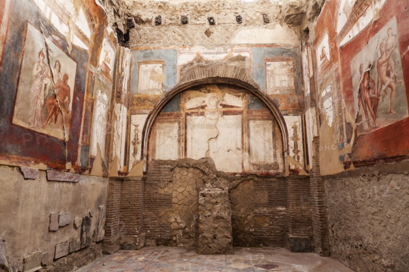 Old mural on walls of ruins of Herculaneum