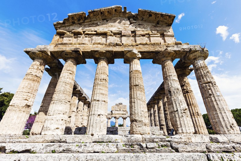Old architectural columns of Paestum ruins