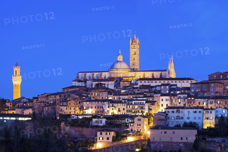 Townscape with Siena Cathedral at dusk