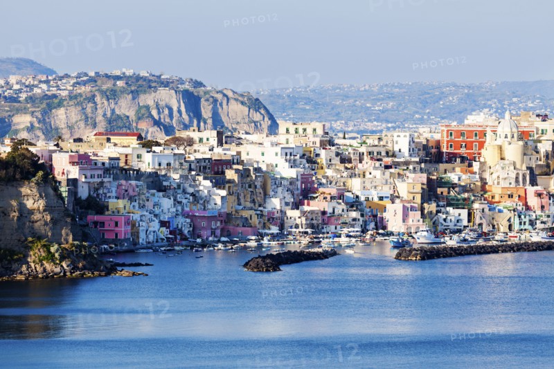 Townscape on Marina Corricella on Procida Island