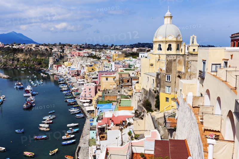 Townscape on Marina Corricella on Procida Island