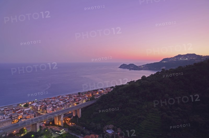 Elevated view of coastline at dusk