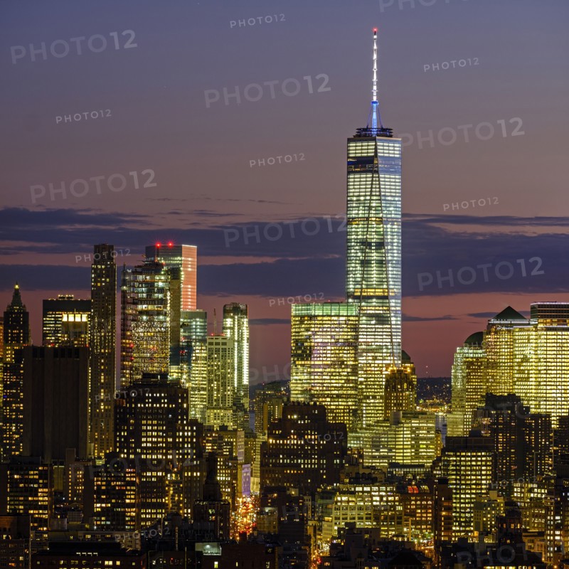 One World Trade Center at dusk. USA, New York, New York City.