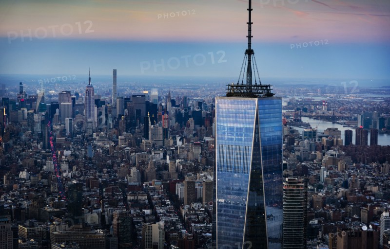 Aerial view of One World Trade Center. USA, New York, New York City.