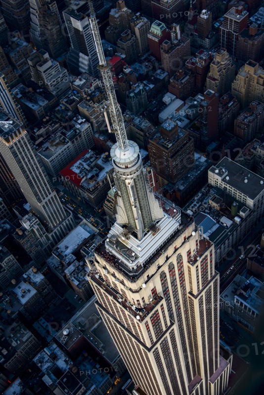 Aerial view of Empire State Building. USA, New York, New York City.