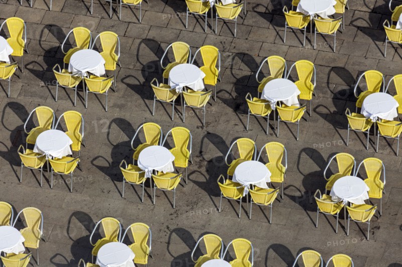 Tables on St Mark's Square in Venice Venice, Veneto, Italy