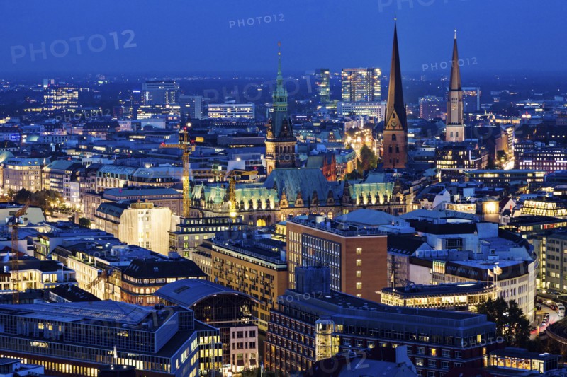 Hamburg churches and Town Hall towers Hamburg, Germany