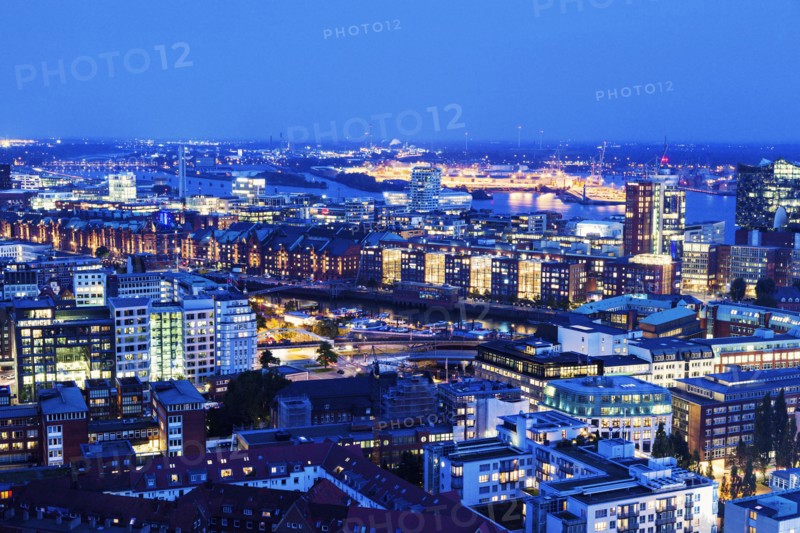 Aerial view of Hamburg with Speicherstadt Hamburg, Germany