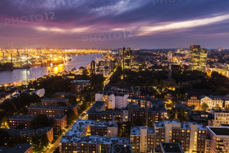 Sunset in Hamburg - aerial view Hamburg, Germany