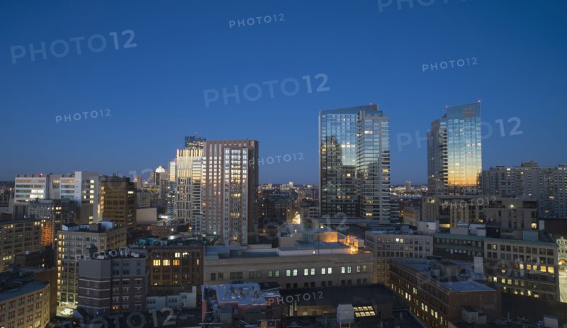 Modern downtown district at dawn