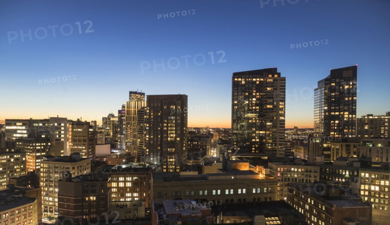 Modern downtown district at dusk