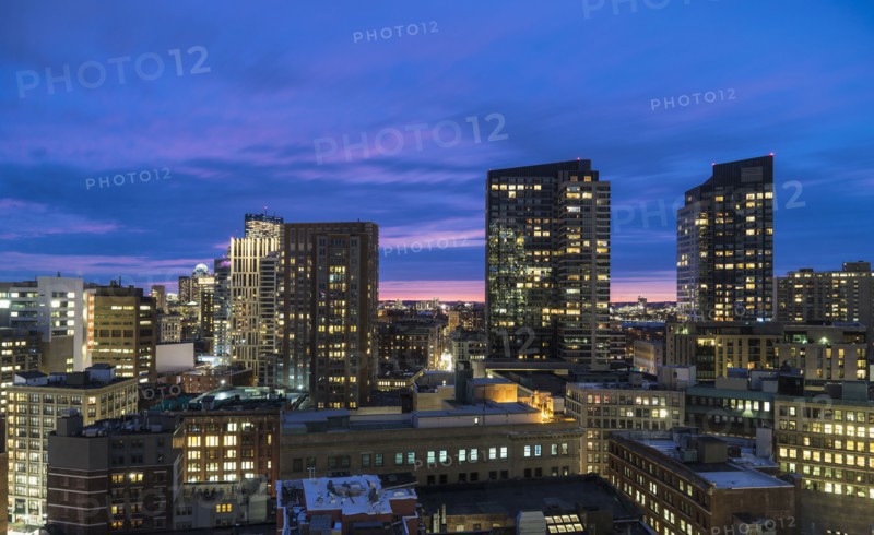 Modern downtown district at dusk