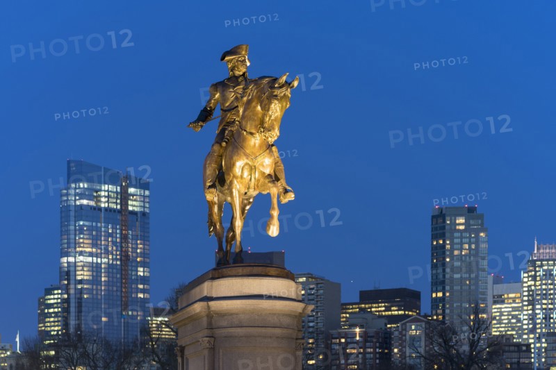 Boston Public Garden, Statue of George Washington on horse at dusk