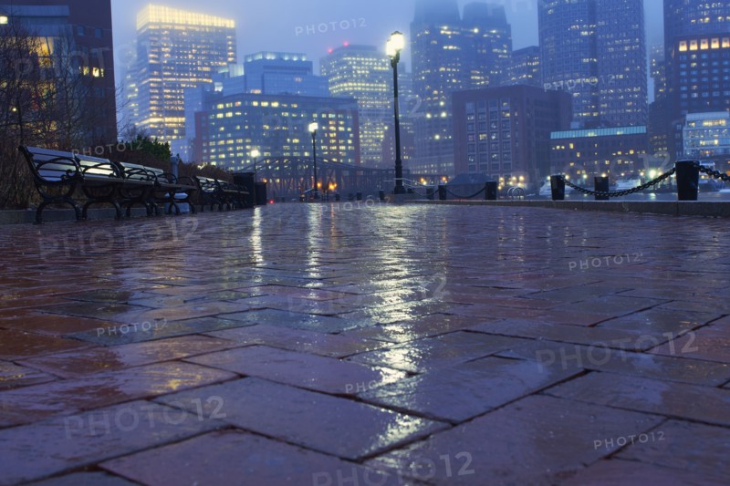 Sidewalk on rainy evening