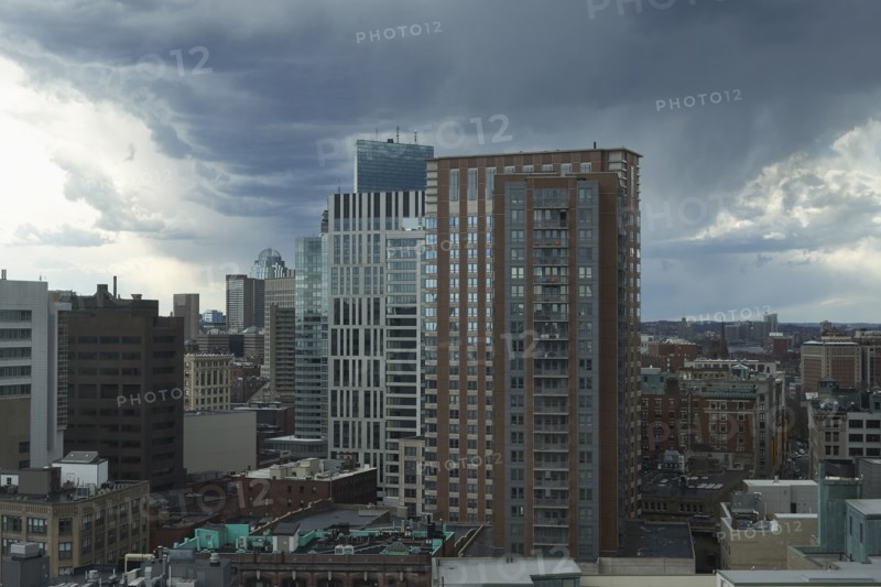 Downtown district against sky