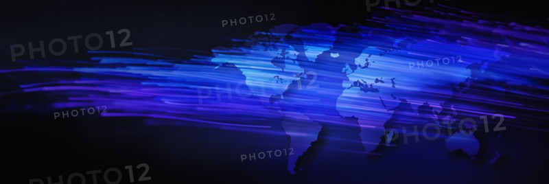 Illustration of fiber optics over world map.