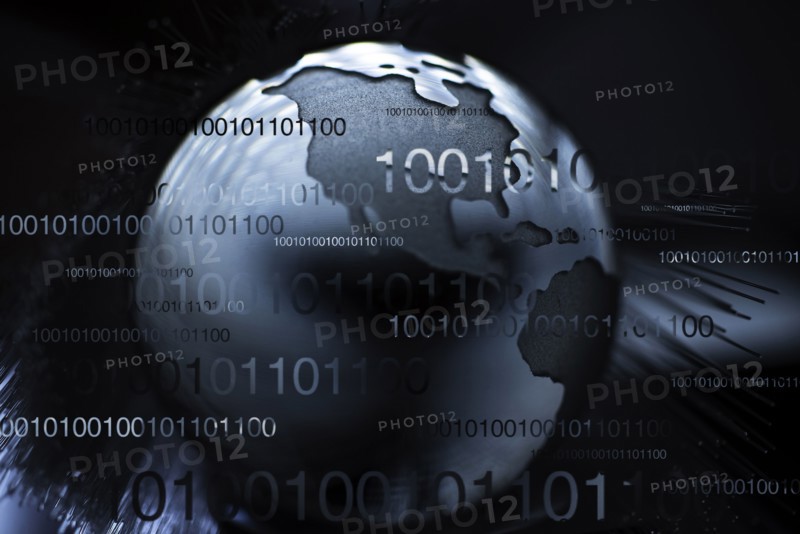 Globe with fiber optics and binary numbers.