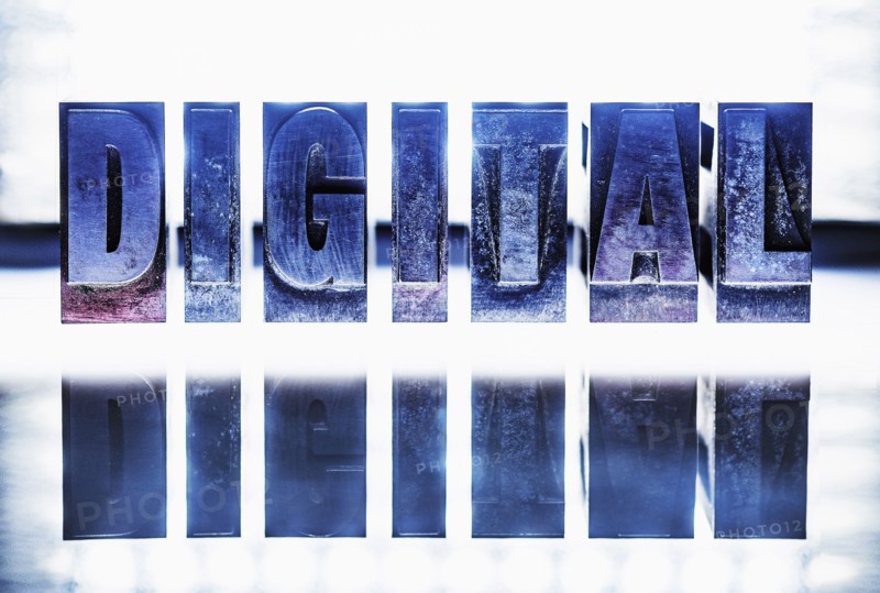 Word "DIGITAL" carved in blocks.