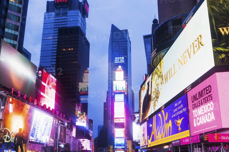 New York City, Times Square, Neon lights illuminating street