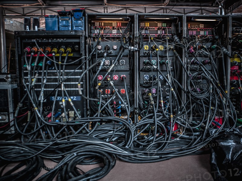 Rear view of amplifiers and cables