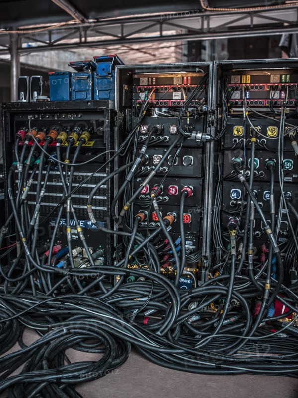 Rear view of amplifiers and cables