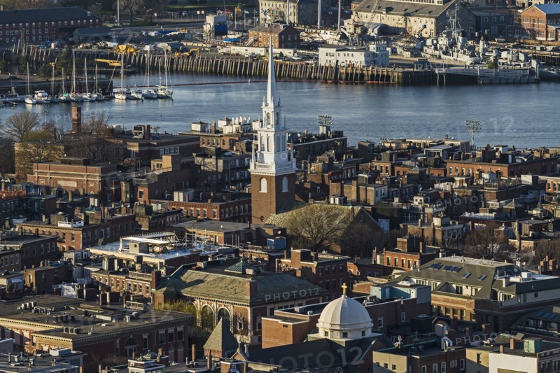 Massachusetts, Boston, Aerial view of North End and Charlestown areas