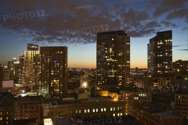 Massachusetts, Boston, Downtown district at dusk