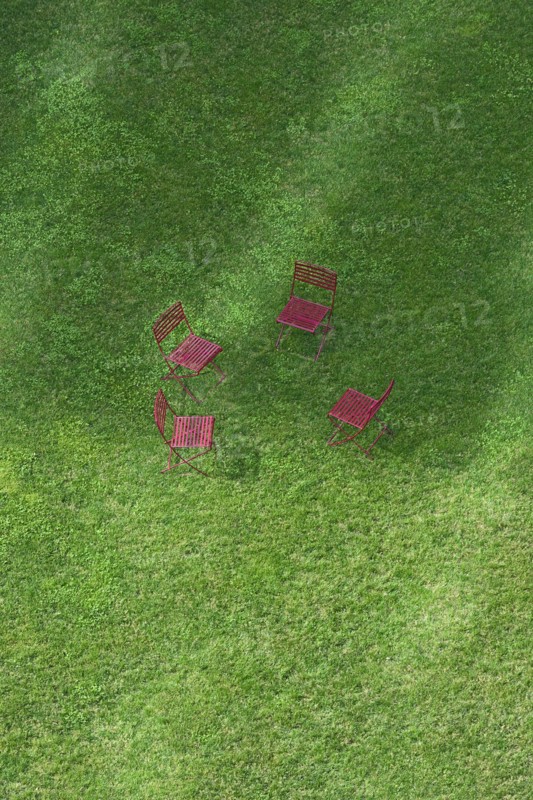 Massachusetts, Boston, High angle view of empty chairs on grass on Rose Kennedy Greenway